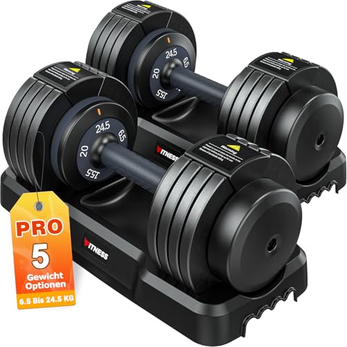 Rendpas 11kg/24.5kg Verstellbare Hanteln Set,1 Hand Schnell Verstellbar Kurzhanteln 2er Set mit Anti-Rutsch Griff,5 in 1 Gewichte Fitness Hantel Perfekt für Home Gym (24.5kg Paar-Schwarz) von Rendpas