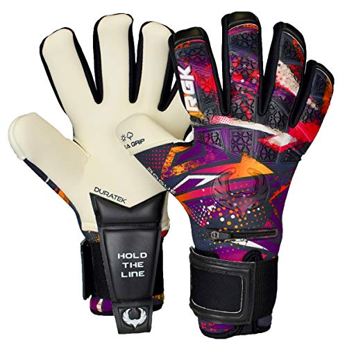 Renegade GK Limited Edition Rogue Slash Goalie Gloves with Pro-Tek Fingersaves | 4mm Giga Grip & Neoprene | Black, Purple, Gold Football Goalkeeper Gloves (Size 8, Youth-Adult, Neg. Cut, Level 4+) von Renegade GK