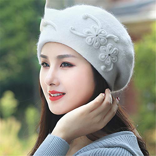 Renost Frauen Winter Angora Beret Warm Strick Mütze Flower Soft Classic Thermal Caps White One Size von Renost