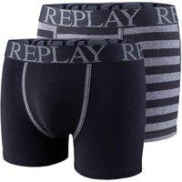 2er Pack REPLAY Boxershorts Style 03 gestreift black/dark grey mel. S von Replay