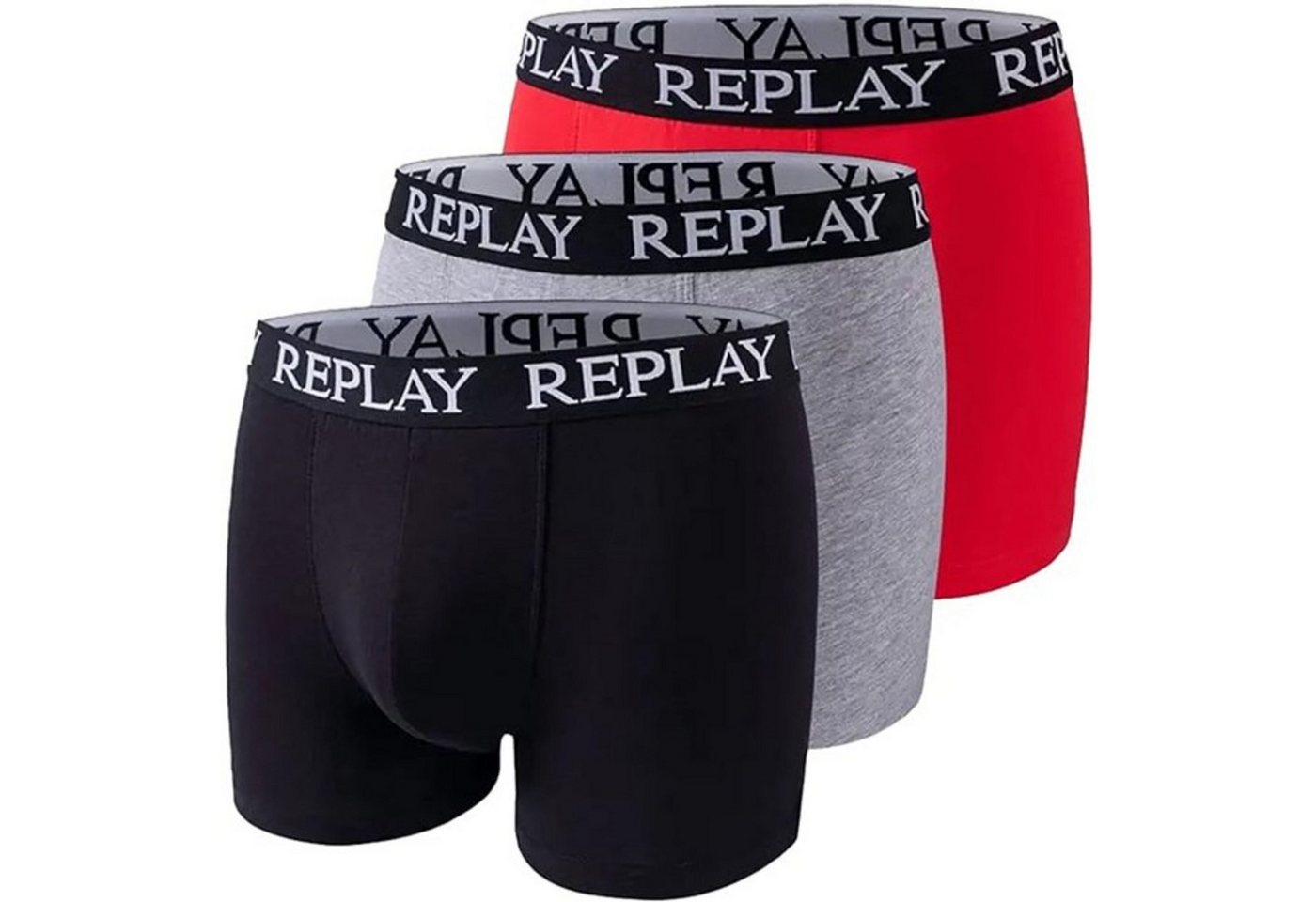 Replay Boxershorts Replay 01/C Basic Cuff Logo 3pcs box - N176 - Black/ Grey/ Red XXL von Replay