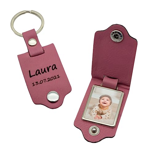 Foto PU Leder Schlüsselanhänger klappbar personalisiert individuell mit Wunschfoto Geschenkidee Rosa von Reskey