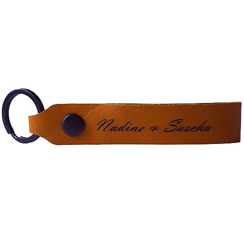 Leder Schlüsselanhänger mit Name Wunschname personalisiert individuell farbig Gravur Orange von Reskey