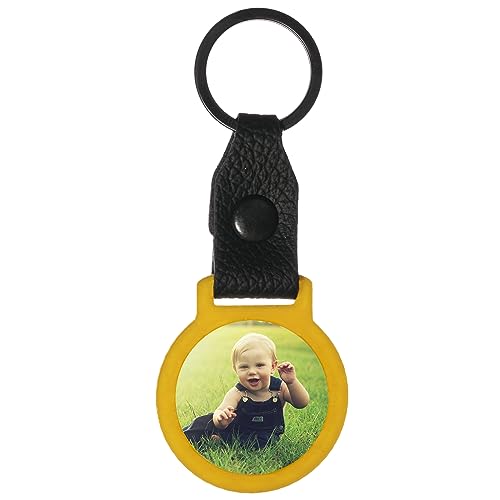 Rund Foto Schlüsselanhänger personalisierbar mit Wunschfoto Wunschbild als Geschenk Geschenkidee Sonnengelb von Reskey