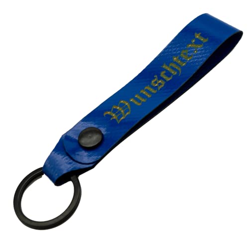Schlüsselanhänger mit Name Wunschname personalisiert individuell aus LKW Planenstoff farbig Blau von Reskey