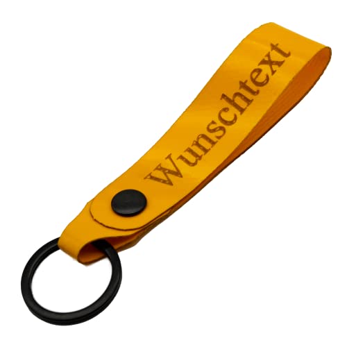 Schlüsselanhänger mit Name Wunschname personalisiert individuell aus LKW Planenstoff farbig Gelb von Reskey