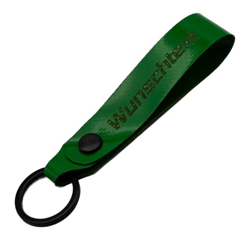 Schlüsselanhänger mit Name Wunschname personalisiert individuell aus LKW Planenstoff farbig Grün von Reskey