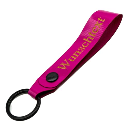 Schlüsselanhänger mit Name Wunschname personalisiert individuell aus LKW Planenstoff farbig Pink von Reskey