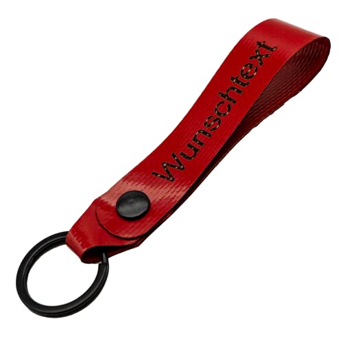 Schlüsselanhänger mit Name Wunschname personalisiert individuell aus LKW Planenstoff farbig Rot von Reskey