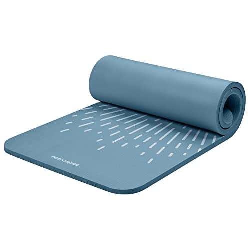 Retrospec Solana Yogamatte, 2,5 cm dick, mit Nylongurt für Damen und Herren, rutschfeste Trainingsmatte für Zuhause, Yoga, Pilates, Stretching, Boden- und Fitness-Workouts, blauer Nebel von Retrospec