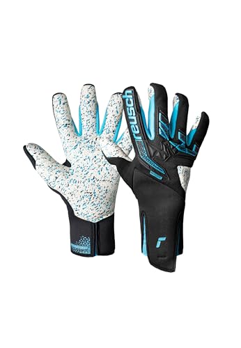 Reusch Attrakt Freegel Fusion Strapless griffige Torwarthandschuhe Herren und Frauen FuÃŸballhandschuhe für Erwachsene geeignet für alle Wetterbedingungen und Spielfeldoberflächen, schwarz-blau, 9 von Reusch