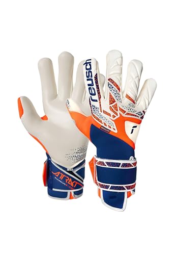 Reusch Attrakt Gold X Guardian griffige Torwarthandschuhe Herren und Frauen Fußballhandschuhe für Erwachsene geeignet für alle Wetterbedingungen und Spielfeldoberflächen, orange-blau, 10 von Reusch