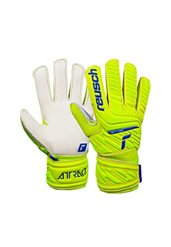 Reusch Unisex Torwarthandschuhe Attrakt Solid Junior für alle Spielfeldoberflächen safet Yellow/dp Blue/Whit, 8, 5272515 von Reusch