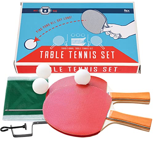 Rex London Tischtennis Set (Ping Pong Set): 2 Tischtennisschläger, 3 Bälle, Netz und 2 höhenverstellbare Netzhalter inkludiert von Rex London