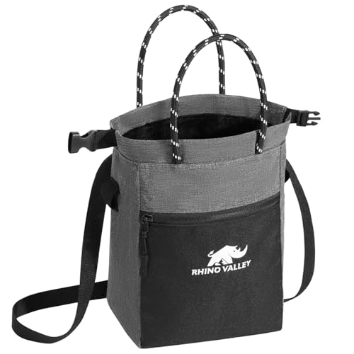 Rhino Valley Magnesiabeutel, kein Leck magnetische Klettern Chalk Bag mit Griff, Klettern Chalk Bucket Gear mit verstellbaren Gürtel Reißverschlusstaschen für Fitness, Gewichtheben, Grau/Schwarz von Rhino Valley