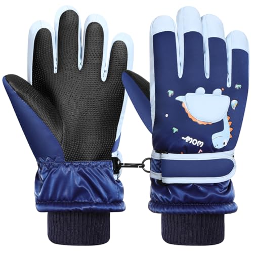 Rhino Valley Winterhandschuhe für Kinder, Winter Skihandschuhe Kinder wasserdichte, Ski Fäustlinge mit Klettverschluss, Junge/Mädchen Schneehandschuhe für Outdoor Skifahren Snowboarden, M, Dunkelblau von Rhino Valley