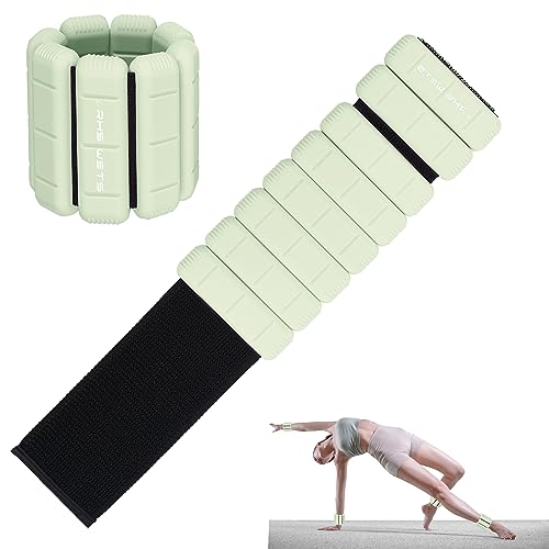 Rhswets EU-patentierte tragbare Gewichtsmanschetten – 2er-Set (Jeweils 0,5 kg & 1 kg) für Damen und Herren, modisches knöchelgewichte-Set für Yoga, Tanz, Aerobic, Laufen, Gehen (Olivgrün, je 0,5 kg) von Rhswets