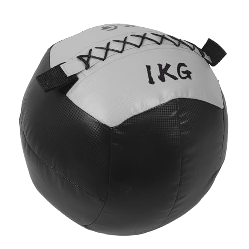 RiToEasysports Beschwerter Wandball, 2,2 Pfund, 1 Kg, PU-Leder, Dynamische Ganzkörperübungen, Medizinball für Kraft- und Konditionstraining (schwarzes Silber) von RiToEasysports