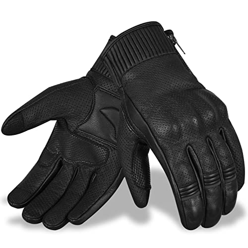 RideMaxx Herren Motorradhandschuhe Sommer Leder Motorradhandschuhe Herren Touchscreen Racing Handschuhe ATV Reiten (L, Black) von RideMaxx