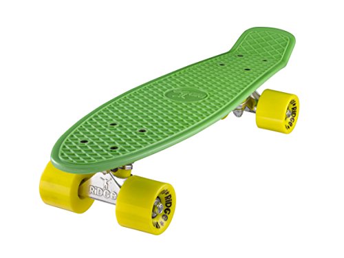 Ridge Skateboard 55 cm Mini Cruiser Retro Stil In M Rollen Komplett U Fertig Montiert Grün Gelb, von Ridge Skateboards