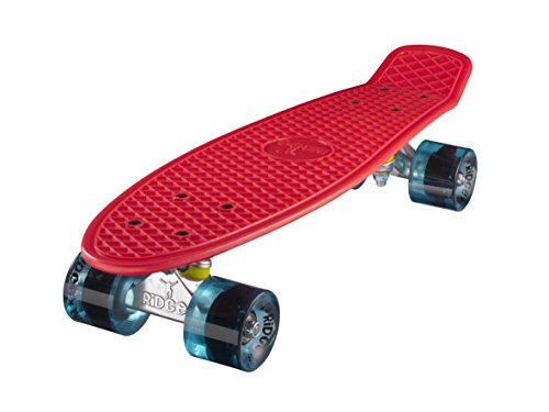 Ridge Skateboard 55 cm Mini Cruiser Retro Stil In M Rollen Komplett U Fertig Montiert Rot/Klar Blau, von Ridge
