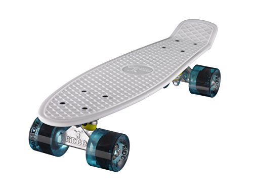 Ridge Skateboard 55 cm Mini Cruiser Retro Stil In M Rollen Komplett U Fertig Montiert Weiß/Klar Blau, von Ridge Skateboards