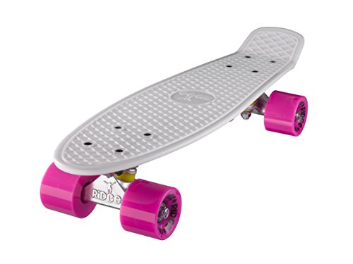 Ridge Skateboard 55 cm Mini Cruiser Retro Stil In M Rollen Komplett U Fertig Montiert Weiss Rosa, von Ridge Skateboards