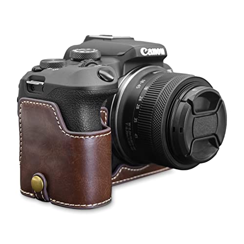 Rieibi EOS R10 Tasche – Hochwertiges PU Leder Halbtasche für Canon EOS R10 Spiegellose Kamera – Grifftasche für Canon EOSR10 – Kaffee von Rieibi