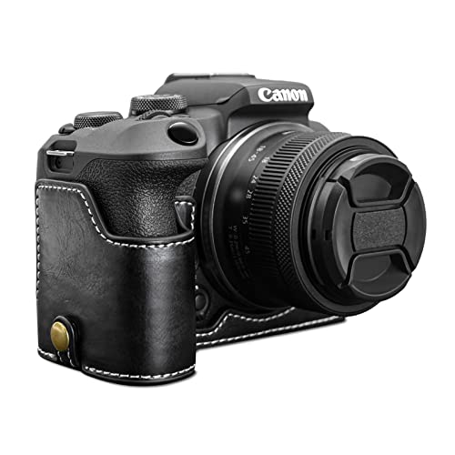 Rieibi EOS R10 Tasche – Hochwertiges PU Leder Halbtasche für Canon EOS R10 Spiegellose Kamera – Grifftasche für Canon EOSR10 – Schwarz von Rieibi