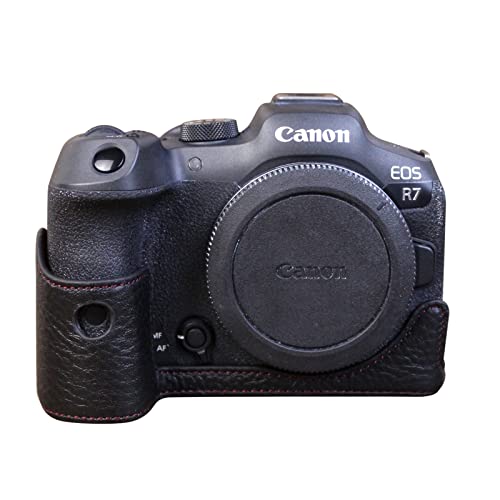 Rieibi EOS R7 Hülle - Qualität Echtleder Halbtasche für Canon EOS R7 Digitalkamera - Grip Case für Canon EOSR7, Schwarz , Kameratasche von Rieibi