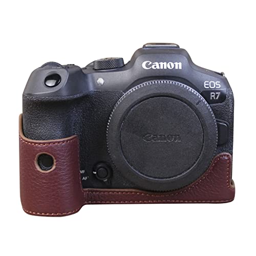 Rieibi EOS R7 Hülle - Qualität Echtleder Halbtasche für Canon EOS R7 Digitalkamera - Grip Case für Canon EOSR7, coffee, Kameratasche von Rieibi