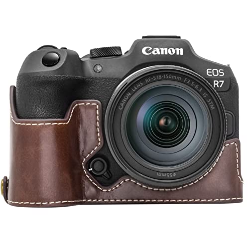 Rieibi EOS R7 Hülle – Qualitäts PU Leder Tasche für Canon EOS R7 spiegellose Kamera – Grifftasche für Canon EOSR7 - Coffee, Kameratasche von Rieibi