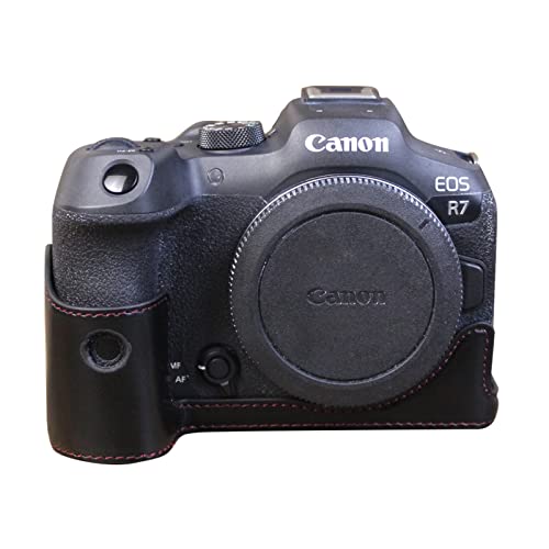 Rieibi EOS R7 Schutzhülle für Canon EOS R7 Digitalkamera (PU-Leder, Halbtasche für Canon EOSR7), Schwarz , Kameratasche von Rieibi