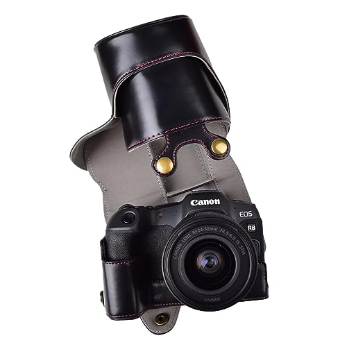 Rieibi EOS R8 Hülle, Vintage PU Leder Kameratasche für Canon EOSR8 Digitalkamera Schutzhülle Grip Case für Canon EOS R8 Tasche - Schwarz von Rieibi