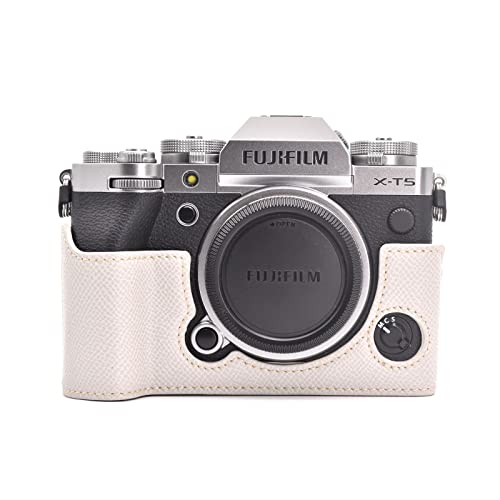 Rieibi Fuji XT5 Schutzhülle für Fujifilm X-T5 Digitalkamera, PU-Leder, Halbtasche für Fuji XT5 X-T5, mit Handschlaufe, weiß, Kosmetikkoffer von Rieibi
