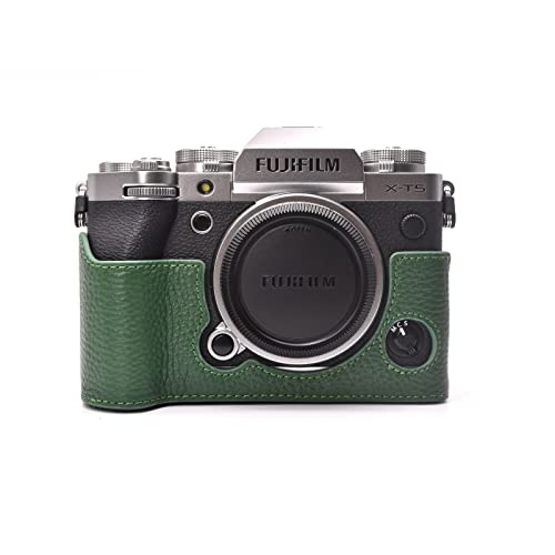 Rieibi Fuji XT5 Schutzhülle für Fujifilm X-T5 Digitalkamera, hochwertiges Echtleder, Halbtasche für Fuji XT5 X-T5, grün, Kosmetikkoffer von Rieibi
