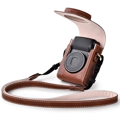 Rieibi Kameratasche für Sony RX100-Serie – Retro-Ledertasche für Sony ZV1F/ZV1/Ricoh GR IIIx/Ricoh GR III II/Panasonic LX9 LX10 LX15 – Sony Kamera-Tragetaschen-Abdeckung mit Riemen – Kaffee von Rieibi