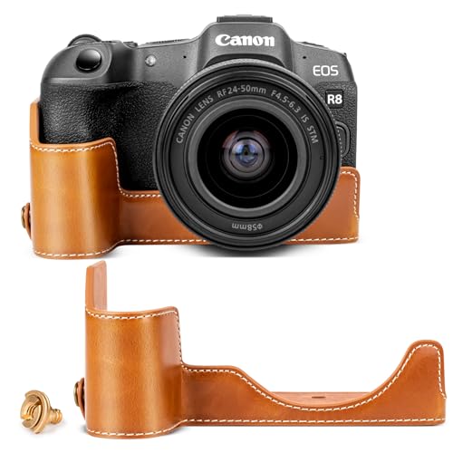 Rieibi R8 Halbtasche, handgefertigte Kameratasche aus PU-Leder für Canon EOS R8 Kameraschutzhülle, Braun von Rieibi