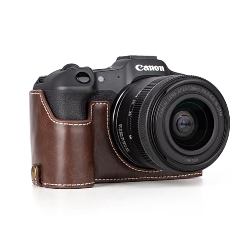 Rieibi Schutzhülle für EOS R8 Digitalkamera Canon EOSR8 Tasche, hochwertiges PU-Leder, griffig, kaffeefarben von Rieibi