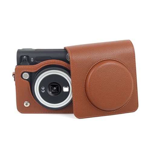Rieibi Kameratasche aus PU-Leder für Fujifilm Instax SQ40 - Polaroid SQ40 Kameratasche für Fujifilm Instax Square SQ40 Sofortbildkamera - Vintage Fuji SQ40 Tasche mit Gurt - Braun von Rieibi