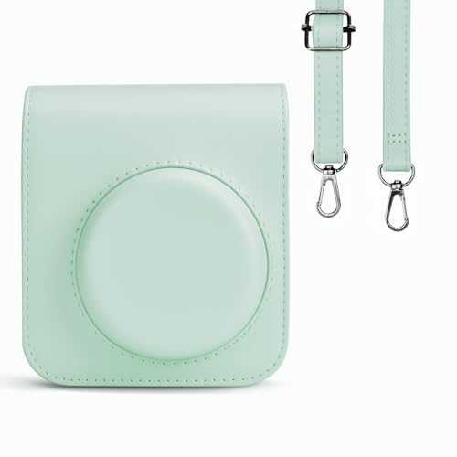 Rieibi Tasche für Instax Mini 12 – PU Leder Polaroid Tasche für Fujifilm Instax Mini 12 Sofortbildkamera – Abnehmbare Tasche mit verstellbarem Schultergurt – Grün von Rieibi