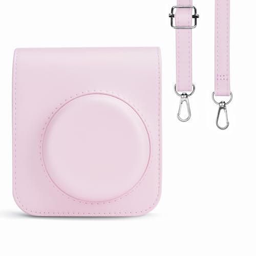 Rieibi Tasche für Instax Mini 12 – PU Leder Polaroid Tasche für Fujifilm Instax Mini 12 Sofortbildkamera – Abnehmbare Tasche mit verstellbarem Schultergurt – Pink von Rieibi