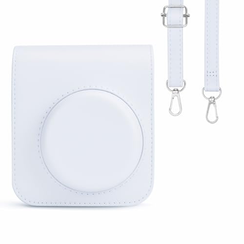 Rieibi Tasche für Instax Mini 12 – PU Leder Polaroid Tasche für Fujifilm Instax Mini 12 Sofortbildkamera – Abnehmbare Tasche mit verstellbarem Schultergurt – Weiß von Rieibi