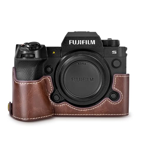 Rieibi X-H2S/ X-H2 Tasche – Hochwertige PU-Leder-Halbtasche für Fujifilm XH2S/ XH2 spiegellose Digitalkamera – Gehäuseschutzhülle für Fuji XH2s XH2 - Kaffee von Rieibi