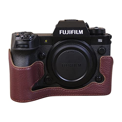 Rieibi X-H2S/XH2s Hülle – Qualität Echtleder Halbtasche für Fujifilm X-H2S Digitalkamera – Gehäuse Schutzhülle Griff für Fuji XH2s, Strukturierter Kaffee, Echtes Leder von Rieibi