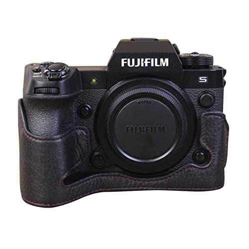 Rieibi X-H2S/XH2s Hülle – Qualität Echtleder / PU-Leder Halbtasche für Fujifilm X-H2S Digitalkamera – Körper schützende Grifftasche für Fuji XH2s, Schwarz , Echtes Leder von Rieibi