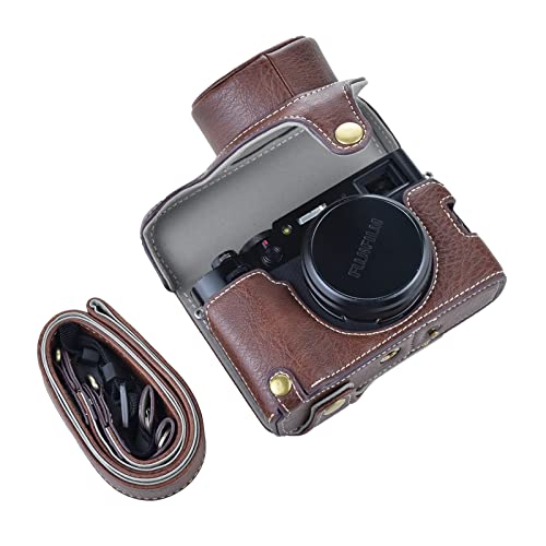 Rieibi X100V Kameratasche - Retro Ledertasche für Fujifilm X100V Digitalkamera - Schutzhülle mit Tragegurt und Grifftasche - Braun von Rieibi