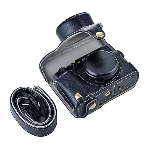 Rieibi X100V Tasche - Retro Ledertasche für Fujifilm X100V Digitalkamera - Schutzhülle mit Tragegurt und Grifftasche - Schwarz von Rieibi