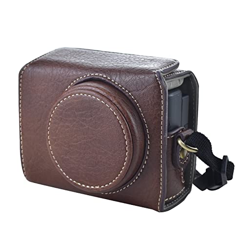 Rieibi ZV1 Tasche – Vintage Kameratasche aus PU-Leder für Sony ZV1 ZV-1 DSLR-Kamera – Schutzhülle mit Riemen - Kaffee von Rieibi
