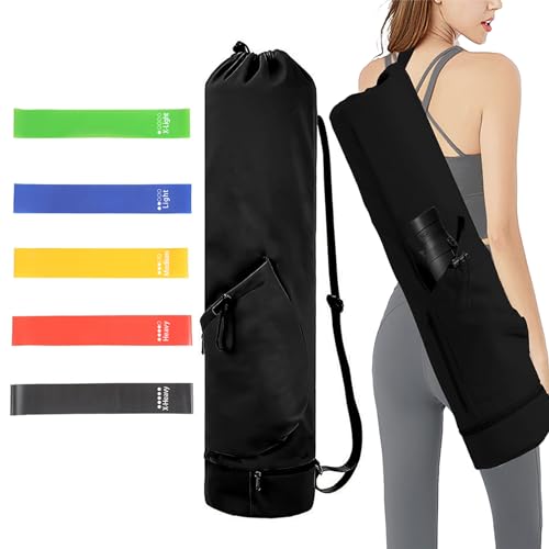 Rierousy Yogatasche mit Nassfach und Flaschentasche, Gym Yoga Tasche Verstellbarer Schultergurt, Yogamatte Tasche + 5 Sportbänder Gummi für Pilates Yogamatten Yoga Zubehör von Rierousy